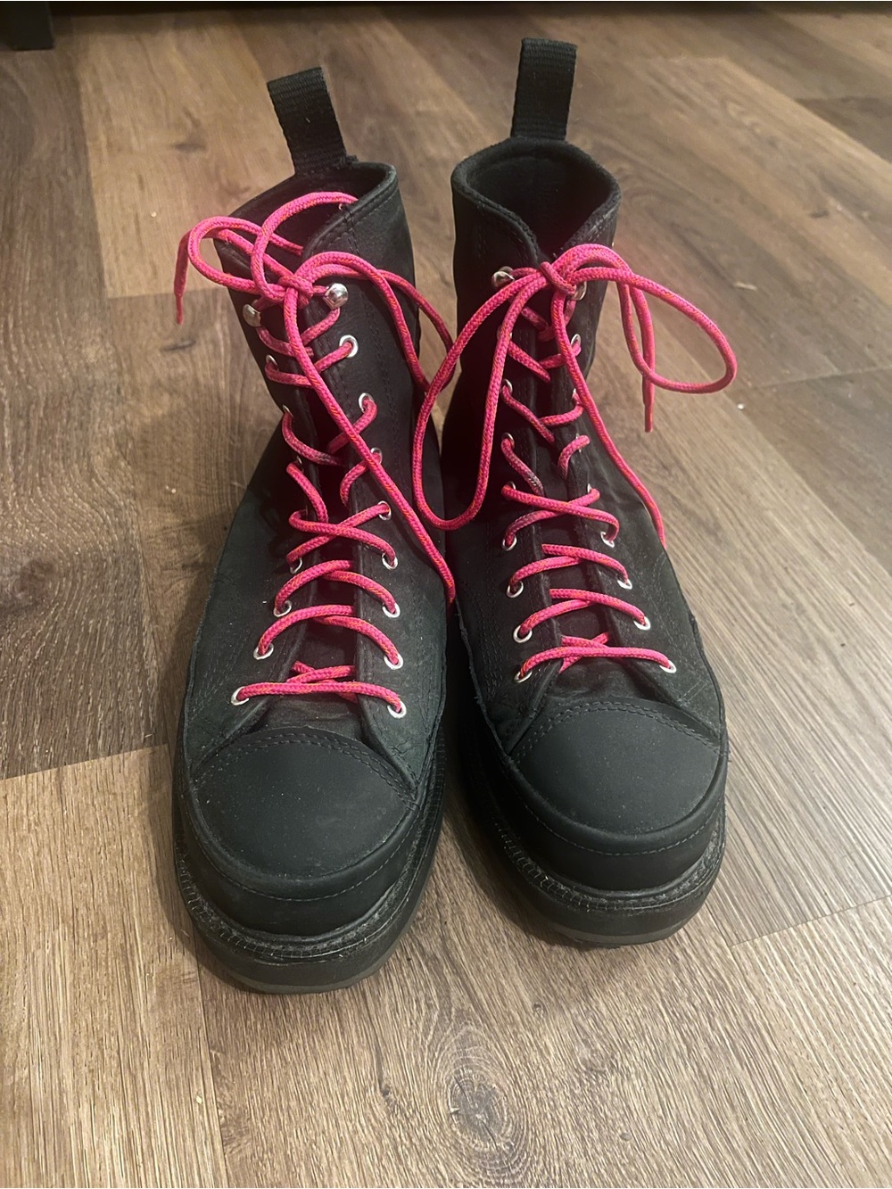 Converse Black High-Top Boots with Pink Laces